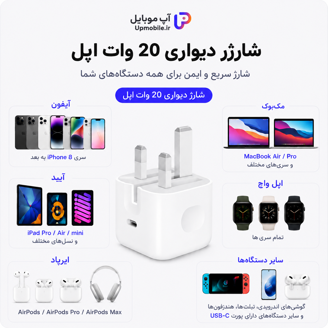 شارژر اپل 20 وات اصل USB-C