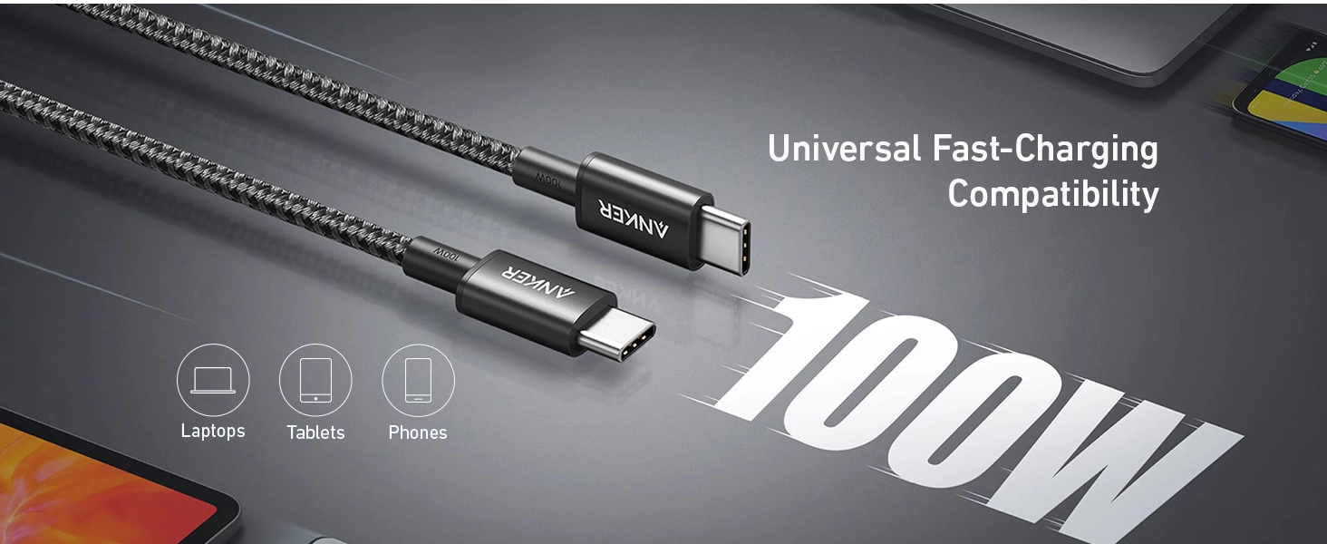 کابل شارژ 100 وات 1 متری USB-C به USB-C انکر مدل A8756