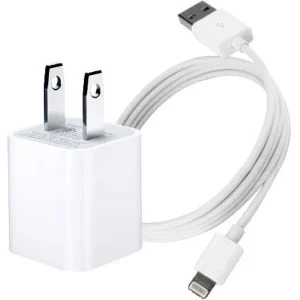 شارژر اپل توان 5 وات دو پین همراه کابل USB به لایتنینگ اورجینال